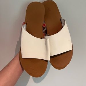 WHITE LEATHER SLIDES size 11 SILVER INTERIOR